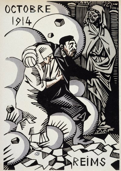 October 1914, Reims - drawing by Herman Paul - in "Calendar of War" ed. 1916 by Rene George Hermann Paul