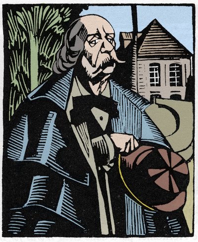 Portrait of Gustave Flaubert. Wood engraving by Hermann-Paul for Louis Bertrand