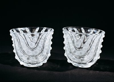 Glass vases, ca 1930, by Rene Lalique by Rene Jules Lalique