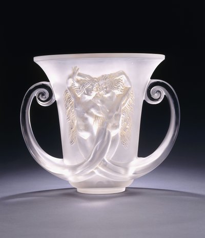 Nadica; a very rare molded glass vase depicting two mermaids, c. 1930s by Rene Jules Lalique