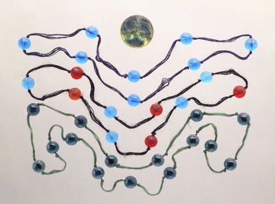 Three Strands of Coloured Glass and a Moulded Frosted Glass Brooch (