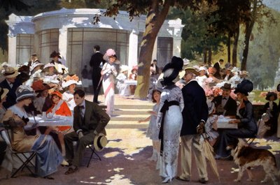 At Vittel spa: people are drinking refreshments by Rene Lelong