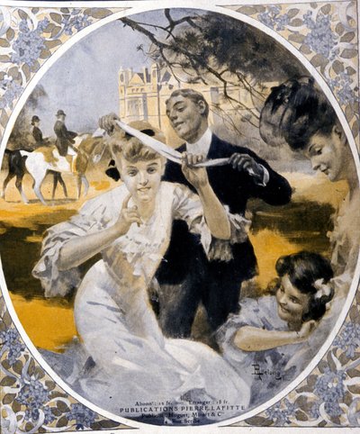 Garden games: preparation of a game of hake mesh, beginning of the century. Illustration by Rene Lelong (1871-1933) by Rene Lelong