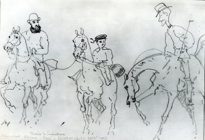Three Horsemen: Henri de Toulouse-Lautrec between his Father, Count Alphonse, and the Artist by Rene Princeteau