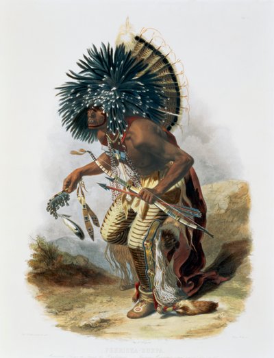 Pehriska-Ruhpa, Minatarre Warrior in the Costume of the Dog Dance, 1843 by Rene Rollet