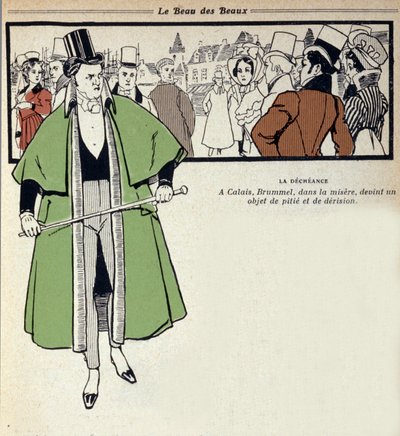 Representation of George Bryan Brummel, known as the Beau Brummel, King of the Dandys: in exile in Calais. Illustration by Rene Vincent. 19th century by Rene Vincent