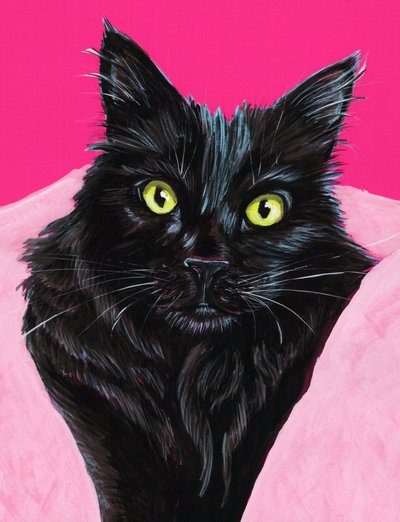 Vibrant Black Cat Portrait by Renee Machan Cottagecore Artist