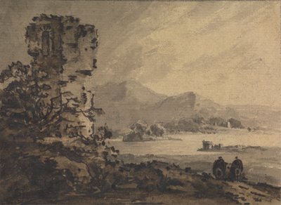 Classical Landscape with Two Figures on Horseback at Right by Rev. William Gilpin