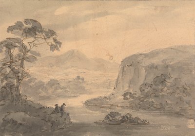 Mountainous Landscape with Two Figures Overlooking a Lake by Rev. William Gilpin