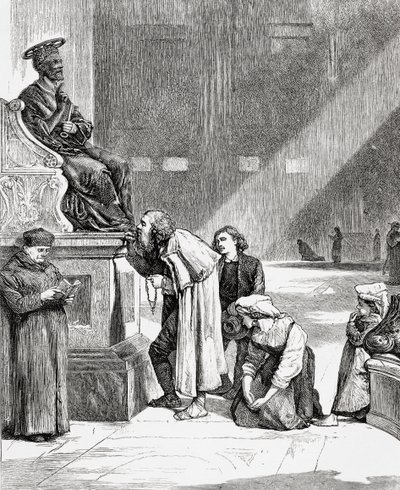 People Kissing the Feet of the Statue of Saint Peter Inside Saint Peter