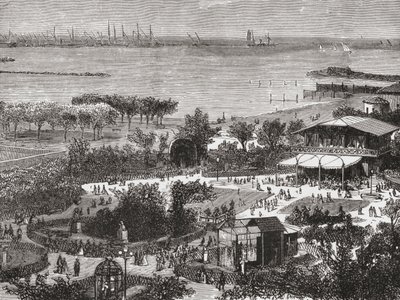Public Gardens and Roadstead of Livorno, aka Leghorn, Tuscany, Italy in the Late 19th Century. From Italian Pictures by Rev. Samuel Manning, Published c.1890 by Reverend Samuel Manning
