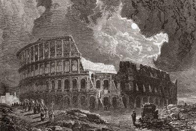 The Colosseum, Rome, Italy by Moonlight, in the Late 19th Century. From Italian Pictures by Rev. Samuel Manning, Published c.1890. by Reverend Samuel Manning