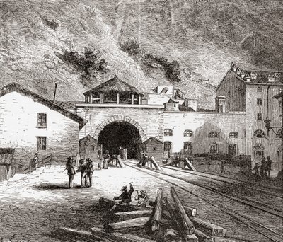 The Fréjus Rail Tunnel also Called The Mont Cenis Tunnel, European Alps, from the Italian Side in the Late 19th Century. From Italian Pictures by Rev. Samuel Manning, Published c.1890. by Reverend Samuel Manning