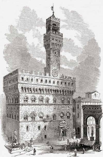 The Palazzo Vecchio, Florence, Tuscany, Italy in the late 19th century. From Italian Pictures by Rev. Samuel Manning, published c.1890. by Reverend Samuel Manning