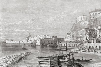 The Quay at Santa Lucia, Naples, Italy in the late 19th century. From Italian Pictures by Rev. Samuel Manning, published c.1890. by Reverend Samuel Manning