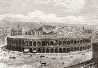 The Verona Arena, Piazza Bra, Verona, Italy in the Late 19th Century. From Italian Pictures by Rev. Samuel Manning, Published c.1890. by Reverend Samuel Manning