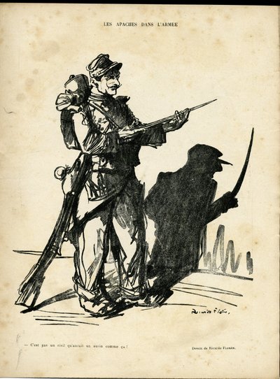 Illustration by Ricardo Flores in Le Lire, 22/01/10 - Apaches in the Army - Apaches Pimps - Shadow/Light by Ricardo Flores
