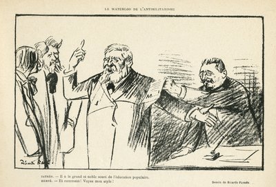 Illustration by Ricardo Flores (1878-1918) in Le Rire, 27/07/12 - The Waterloo of Antimilitarism - Antimilitarism - Jaures Jean, Herve Gustave (1871-1944) by Ricardo Flores