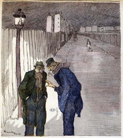 Two men chatting in a sinister alley - drawing by Ricardon Florès by Ricardo Flores