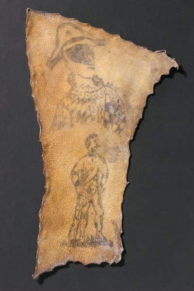 Human Skin Tattooed with Harlequin and Figure of Samson, French by John Pardon
