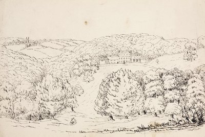 Pencil Sketch of a Building on a Wooded Hillside, South Atlantic by John Pardon