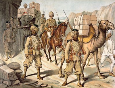 Escort of the 20th Bengal (Punjab) Native Infantry, Field Service Kit, the Anglo-Indian Army of the 1880s by Richard (after) Simkin