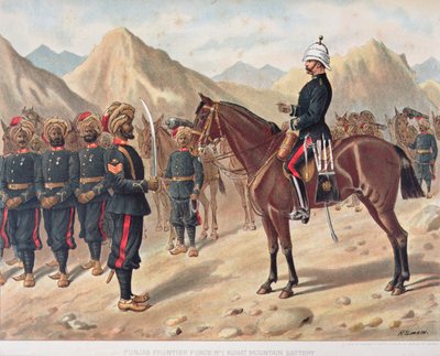 Punjab Frontier Force No.1 Kohat Mountain Battery, the Anglo-Indian Army of the 1880s by Richard (after) Simkin
