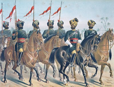 The 2ND Bombay Lancers, review order, Anglo-Indian Army of the 1880s by Richard (after) Simkin