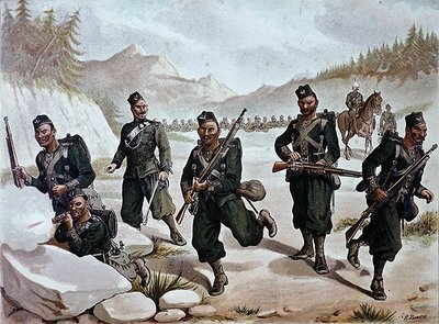 The 3rd Gurkhas Skirmishing, the Anglo-Indian Army of the 1880s by Richard (after) Simkin