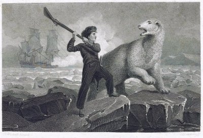 The young Horatio Nelson (1758-1805), while taking part in an expedition to the North Pole in 1773, he fought a polar bear on the ice, while his gun was jammed, he tried to repel him by punching him with his butt, because he wanted to give his father a coa by Richard (after) Westall