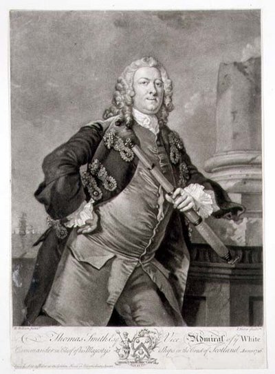 Portrait of Admiral Thomas Smith, Vice-Admiral of the White, engraved by John Faber by Richard (after) Wilson