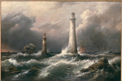 H.M.S. Lord Warden off the Eddystone Lighthouses by Richard Brydges Beechey