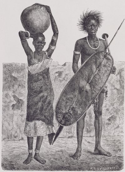 Shillook Warrior and Girl, engraved by Jahrmargt, from 