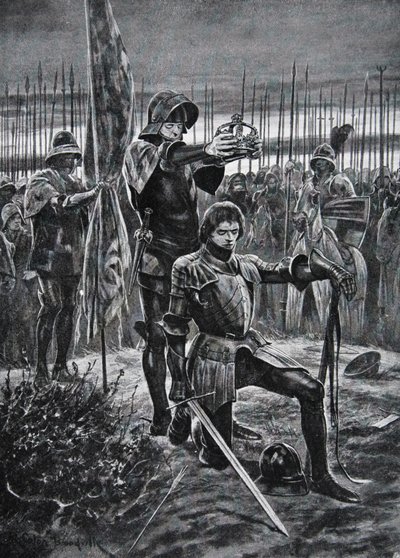 Henry VII crowned at Bosworth, illustration from 