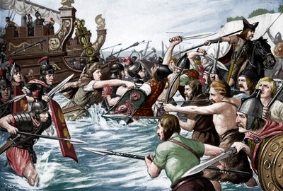 The landing of Julius Caesar in Britain, 55 BC, c1920s by Richard Caton II Woodville