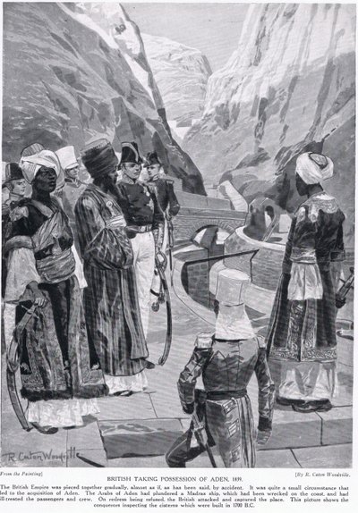 British taking possession of Aden, illustration from 
