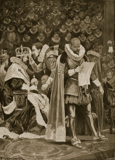 The Homage, the Largesse and the General Pardon at the Coronation of James I and Anne of Denmark, July 25th, 1603 by Richard Caton Woodville
