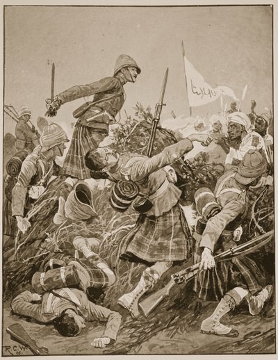 The Seaforth Highlanders Storming the Zareba at the Battle of Atbara, Illustration from 