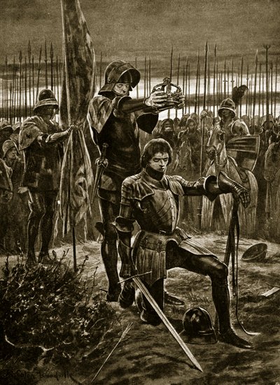 Henry VII crowned at Bosworth, illustration from 
