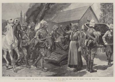 Just Retribution, Burning the House and Confiscating the Goods of a Boer Who Fired Upon Our Troops Under the White Flag by Richard Caton Woodville junior