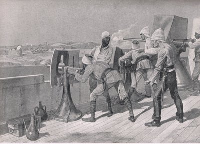 On the Way Up the Nile: Firing at the Dervishes (Illustration from British Battles on Land and Sea, 1915) by Richard Caton Woodville junior