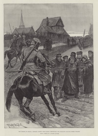 The Famine in Russia, Cossack Patrol near Kazan preventing the Peasants leaving their Village by Richard Caton Woodville junior