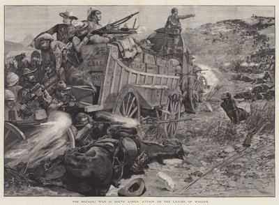 The Matabili War in South Africa, Attack on the Laager of Wagons by Richard Caton Woodville junior