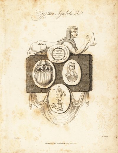 Egyptian sphinx, scarab beetle, Horus, etc, 1823 by Richard Dagley