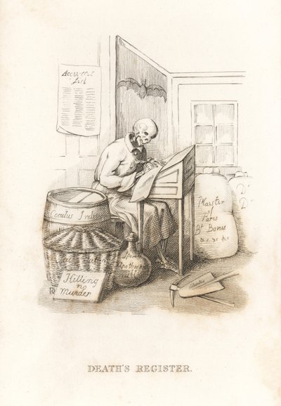 The Skeleton of Death and His Ledger (engraving) by Richard Dagley
