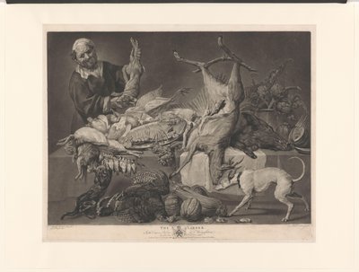 Merchant Displays Game, Artichokes, Pumpkins, and a Lobster (title on object: The Larder) by Richard Earlom