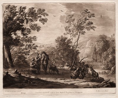 Liber Veritatis: No. 25, A Mountainous and Wooded Landscape with Shepherds Playing and Goats Browsing by Richard Earlom