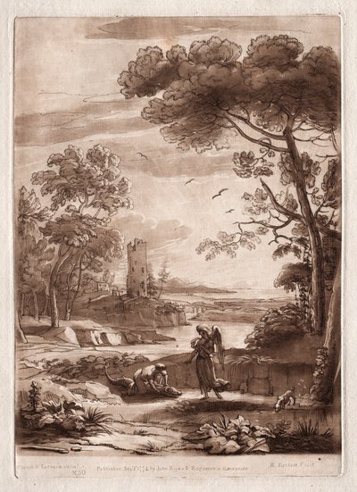 Liber Veritatis: No. 50, A River Scene with Tobias and the Angel by Richard Earlom