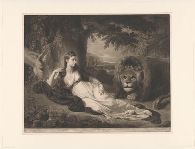 Portrait of Mary Lawrence with a Lion in a Landscape by Richard Earlom
