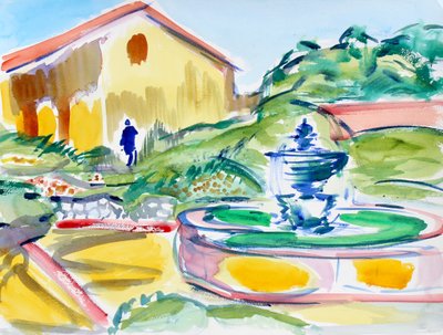 Father Serra Statue and Fountain, Carmel Mission, 2019 by Richard Fox